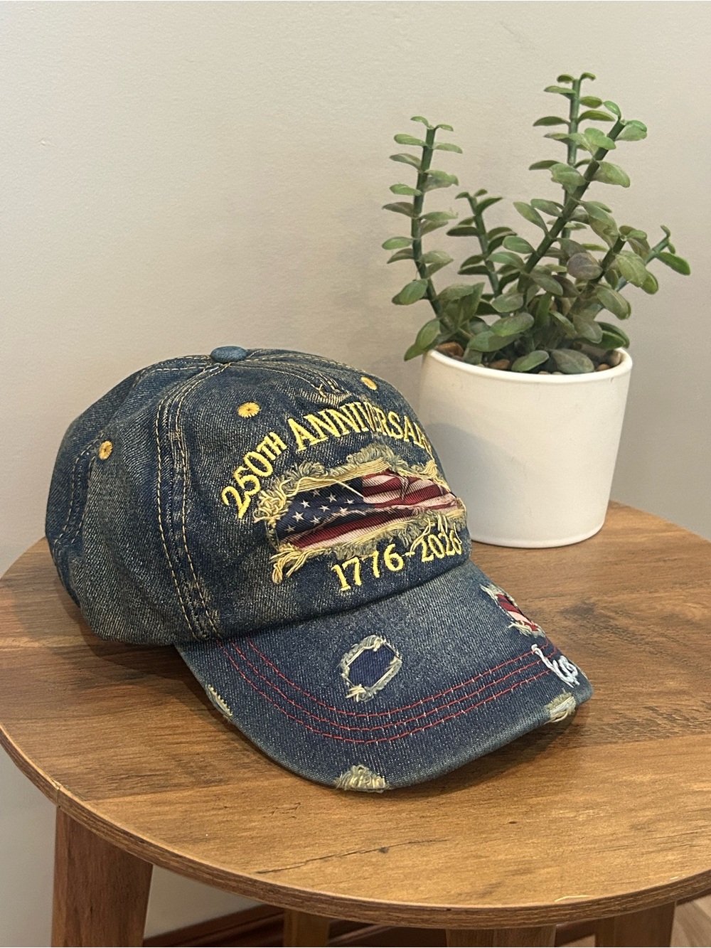 NWT 250th Anniversary 1776-2026 Distressed Denim USA Flag Baseball Cap